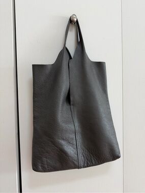 Made in Italy Pebble Leather Charcoal Shopper Bag